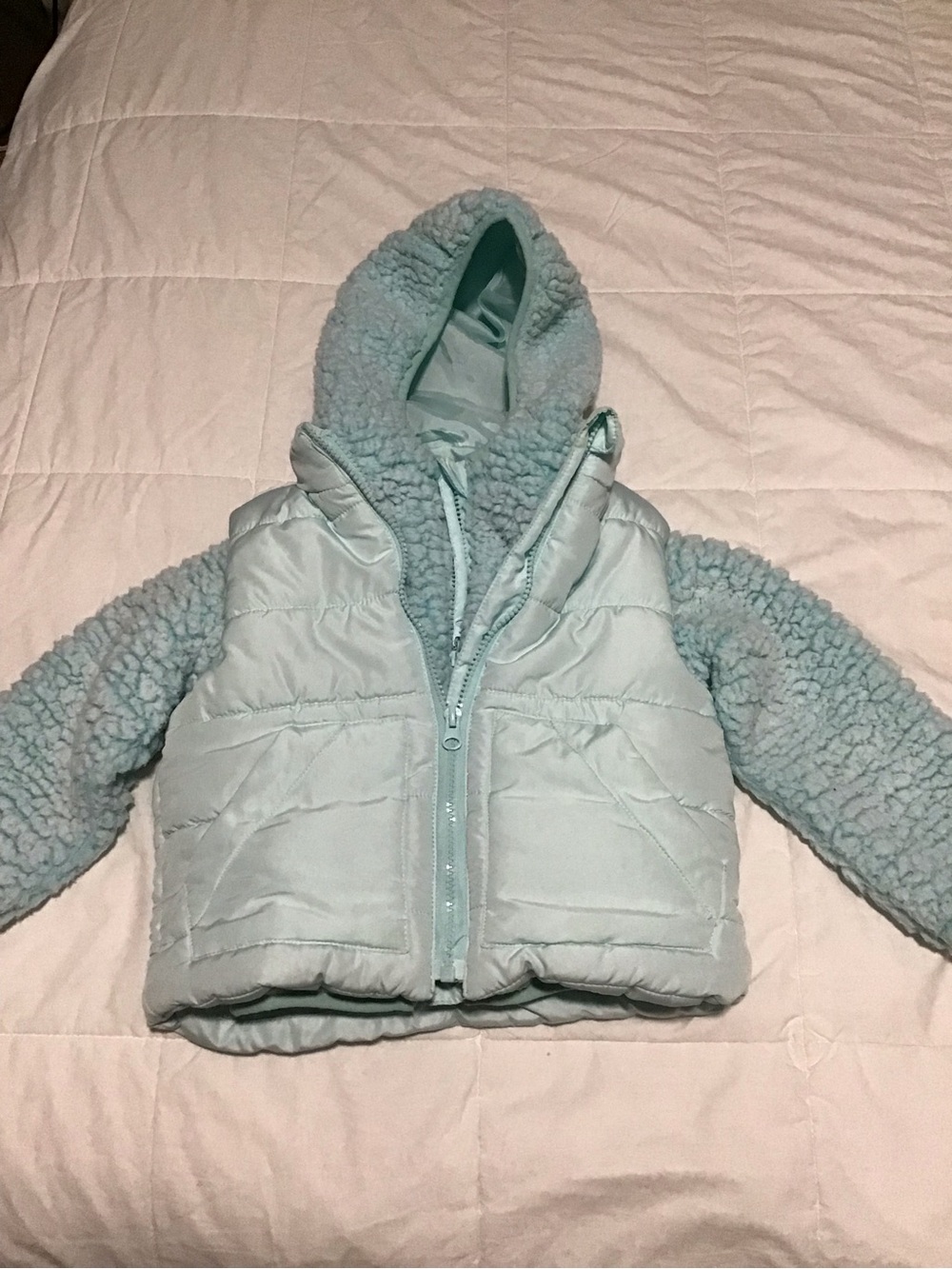 Kids Light Blue Puffer Sherpa Hooded Jacket With Puffer Vest 4T